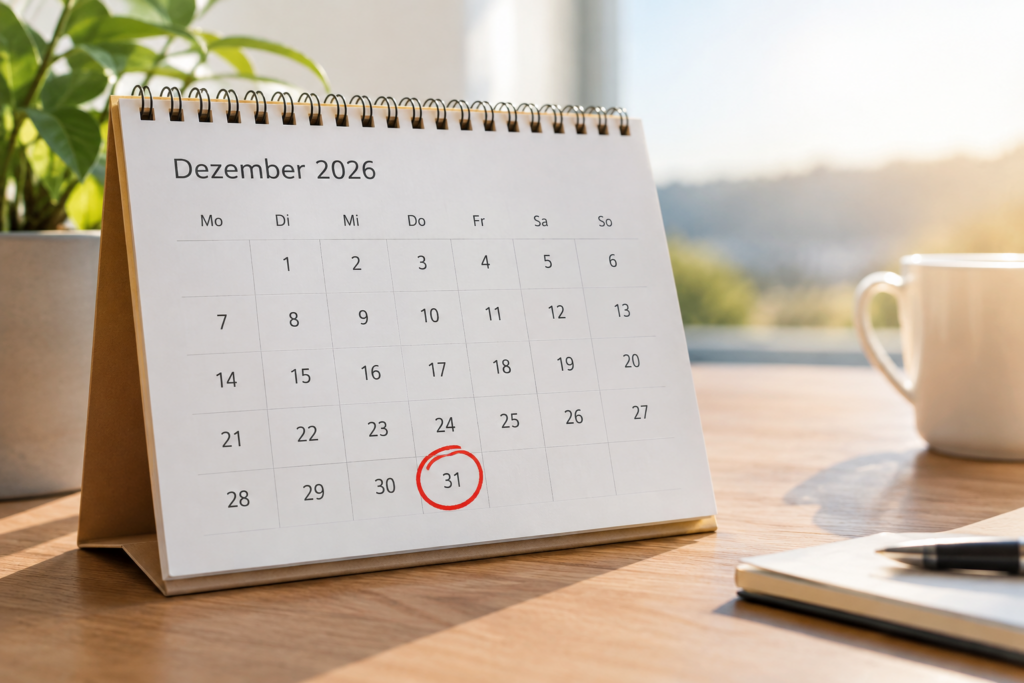 Kalender, auf welchem der 31. Dezember markiert ist